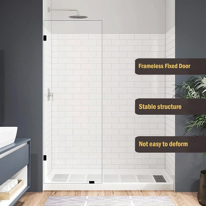 24" W x 78" H Frameless Shower Glass Panel, Single Fixed Shower Panel Screen - Image 2