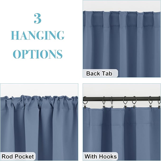 RYB HOME Privacy Window Curtain 63 inches 2 Panels Set, Solid Room Darkening - Image 6