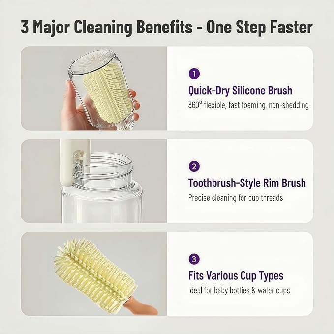 8-in-1 Baby Bottle Brush Set, Silicone Baby Bottle Cleaning Kit - Image 4