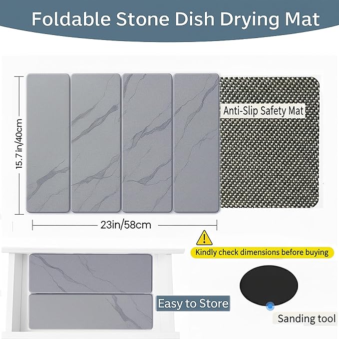 Large 4-Panel Stone Drying Mat for Kitchen Counter, Stable Hard Stone Pad for - Image 5