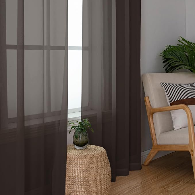 Chyhomenyc Chocolate Brown Sheer Curtains 54 Inch Long 2 Panels, Light - Image 5