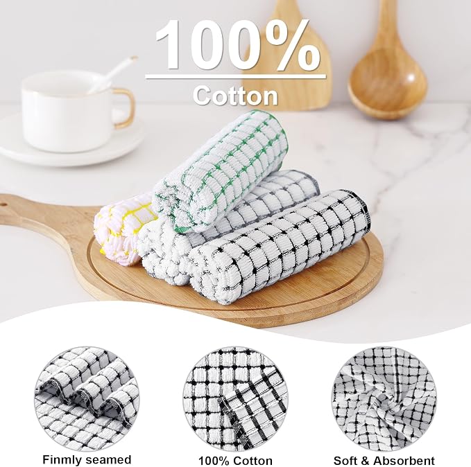 Kitinjoy Cotton 8 Pack Terry Kitchen Dish Cloths, 12 x 12 Inches Super Soft and - Image 2