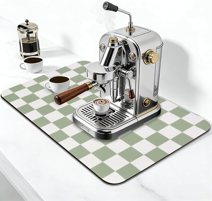 Checkered Dish Drying Mat for Kitchen Counter, Absorbent Non-Slip Coffee Mat - Image 3