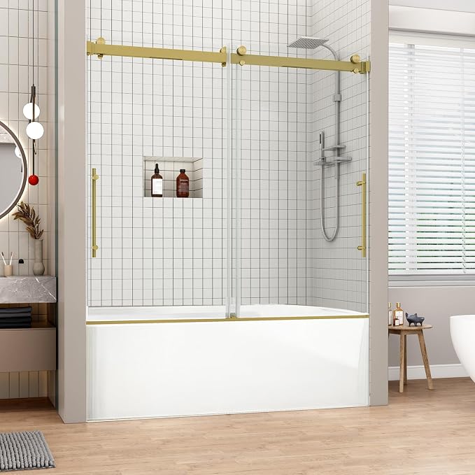 Sunrosa Frameless Double Sliding Tub Shower Door 60" W x 60" H, 5/16" Thick by ElevateYourEverydayShower