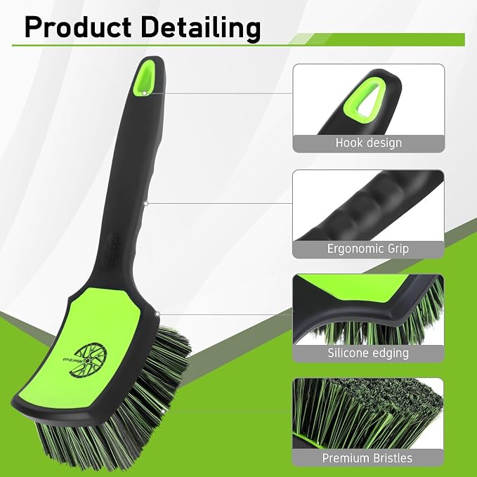 Non-Scratch 2-Pack Car Wheel Tire Cleaning Brush Kit:Soft &Stiff Bristle - Image 3