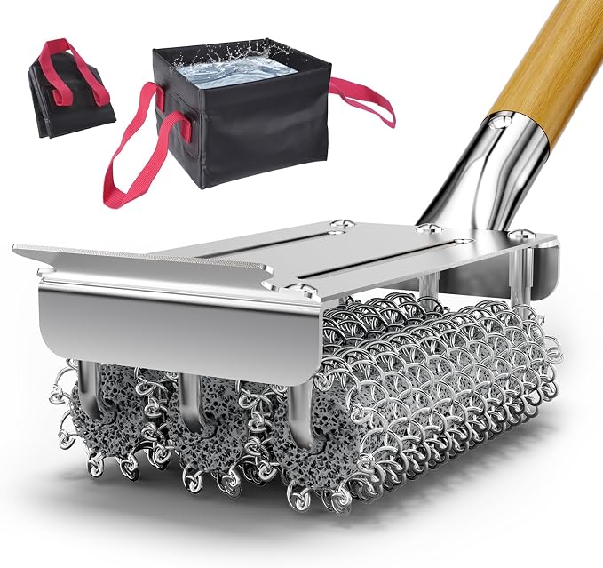 HOUSE AGAIN Grill Brush Bristle Free + Collapsible Water Bucket, Safe BBQ by HOUSEAGAIN