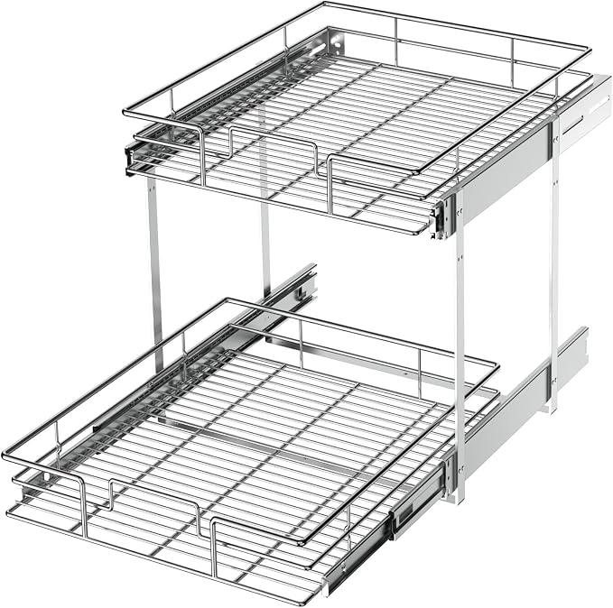 LOVMOR 2 Tier Individual Pull Out Cabinet Organizer 15½" W x 21½" D, Slide Out by LOVMOR