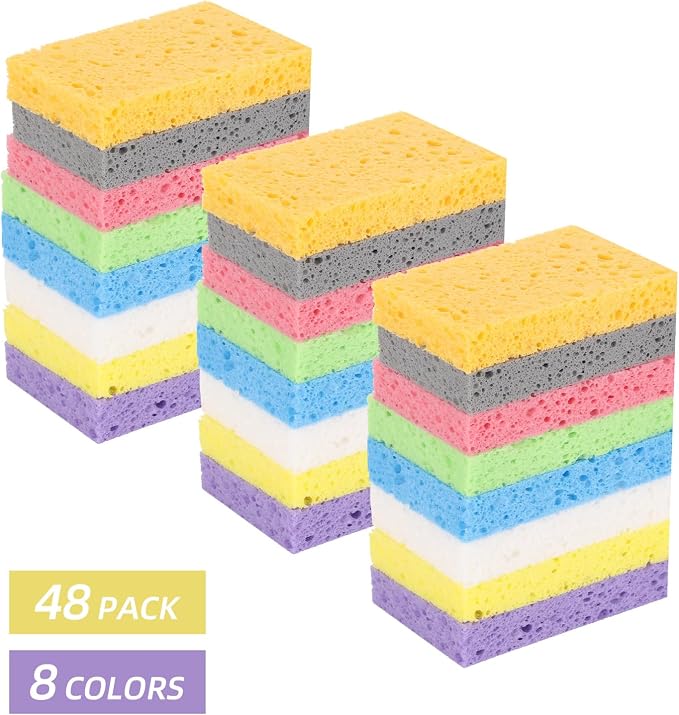 48Pcs Kitchen Sponges- Compressed Cellulose Sponges Natural Dish Sponge - Image 8