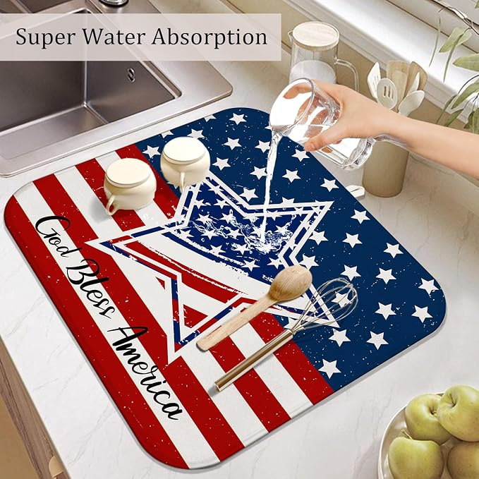4th of July Dish Drying Mat for Kitchen Counter, Independence Day Stars - Image 5