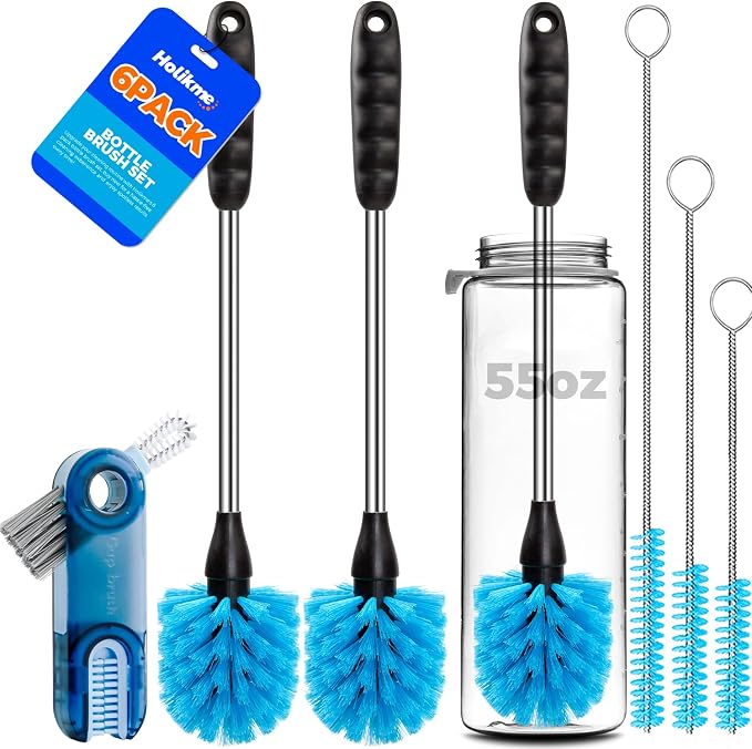 Holikme 6 Pack Brush Set, 3 Straw Brushes, 3-in-1 Cleaning Brush by Holikme