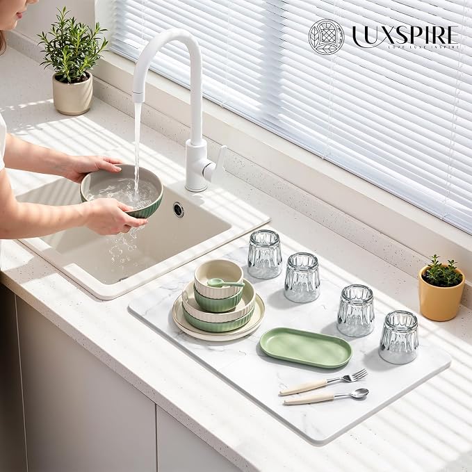 Luxspire Dish Drying Mat for Kitchen Counter 24"x16", Fast-Absorbing Stone - Image 2