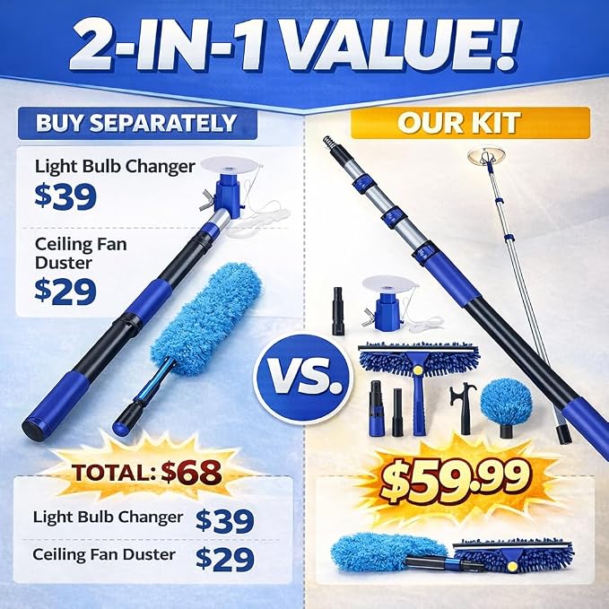 20FT Light Bulb Changer for High Ceilings, Ceiling Fan Duster & Window Cleaner - Image 6