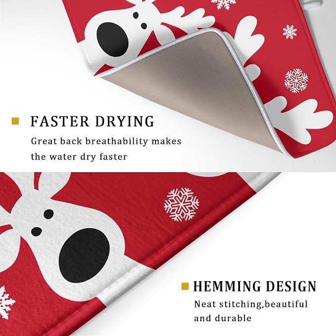 Christmas Dish Drying Mat for Kitchen Counter Cute Reindeer Winter Microfiber - Image 3
