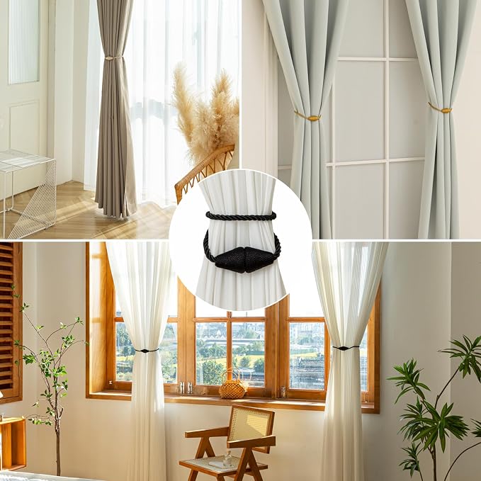 Magnetic Curtain Tiebacks 4 Pack Outdoor Rope Curtain Tie Backs Decorative - Image 6