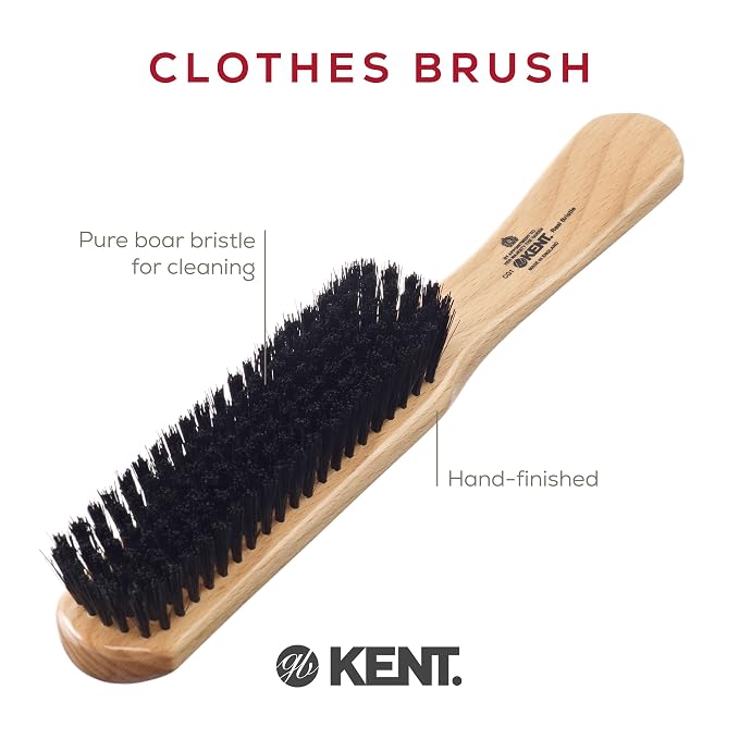 Kent CG1 Clothes Brush Cherrywood 100% Natural Black Bristle and Lint Remover - Image 3