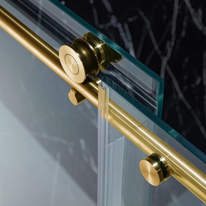 Woodbridge Frameless Single Sliding Shower Doors in Brushed Gold Finish - Image 9