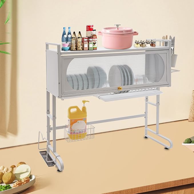 3 Tier Over The Sink Dish Drying Rack W/Clear Cabinet Door, Adjustable Dish - Image 6