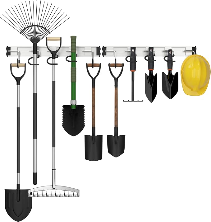 34.5'' Aluminum Alloy Garden Tool Organizer Wall Mount Garage Organizers and by HUPBIPY