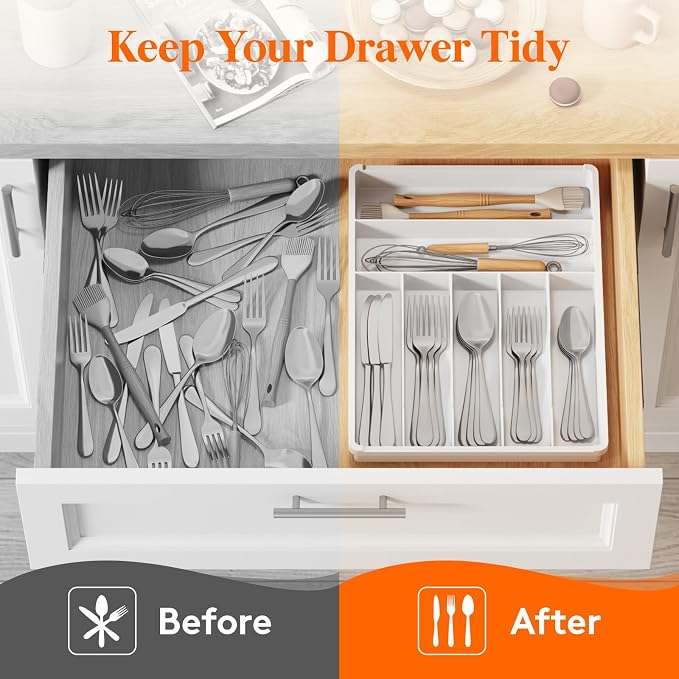 Lifewit Silverware Tray, Deep Wide Cutlery Drawer Organizer Storage - Image 7