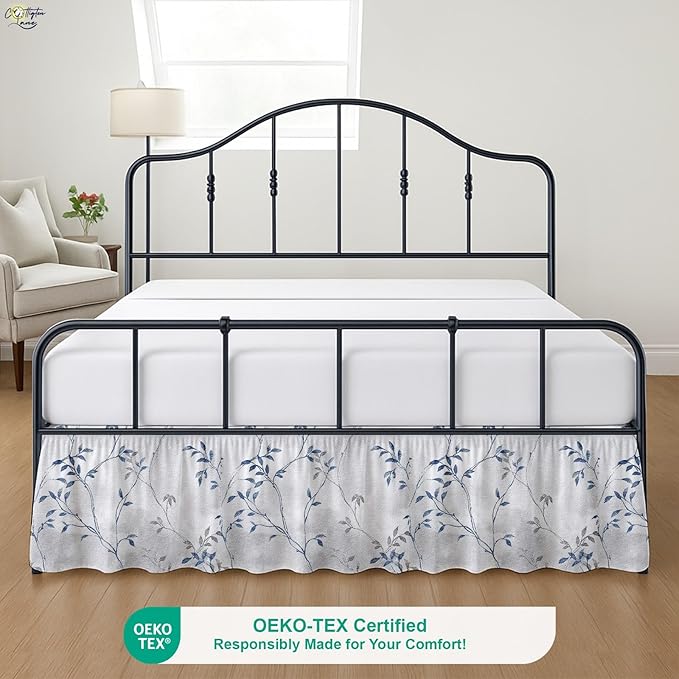 Cottington Lane Ruffled Bed Skirt Full Size with Split Corner, Brushed Microfiber Hotel Quality Dust Ruffle, 16 Inch Drop Gathered Bedskirt, Soft, Stylish, Shrink & Fade Resistant, Neutral Nature