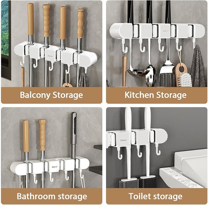 2Pcs Broom Holder Wall Mount, No-Drilling Self-Adhesive Mop and Broom Storage - Image 3