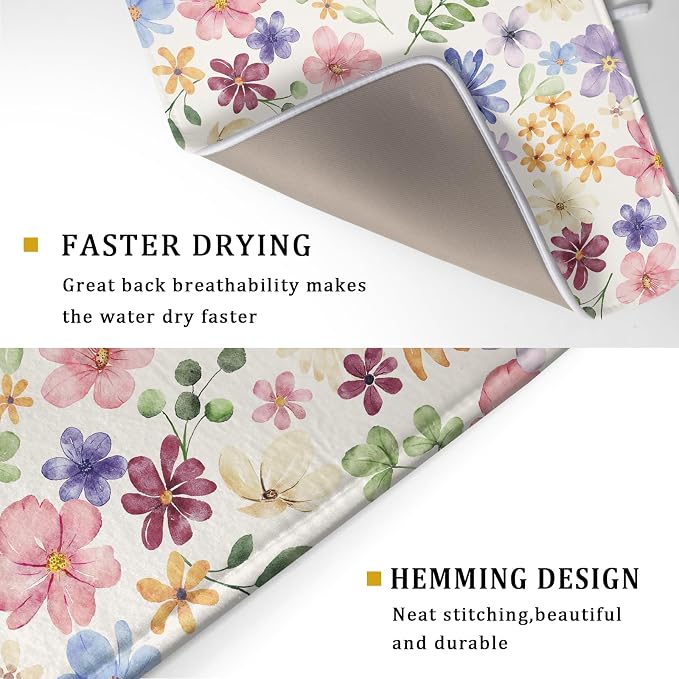 Spring Floral Dish Drying Mat for Kitchen Counter 18x24 Easter Green Pink - Image 3