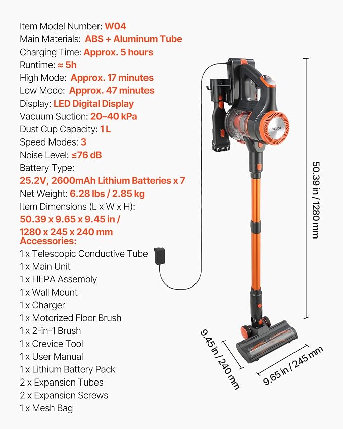 VEVOR Cordless Vacuum Cleaner, 40KPA Max Suction, Rechargeable Anti-Tangle - Image 7