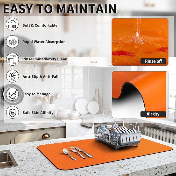 Dish Drying Mat for Kitchen Counter, Heat Resistant Drainer Mats - Image 4
