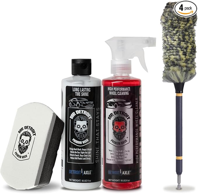 Mr. Detroit - 4pc Wheel & Tire Care Kit Powerful Wheel Cleaner, High-Gloss Tire by DetroitAxle