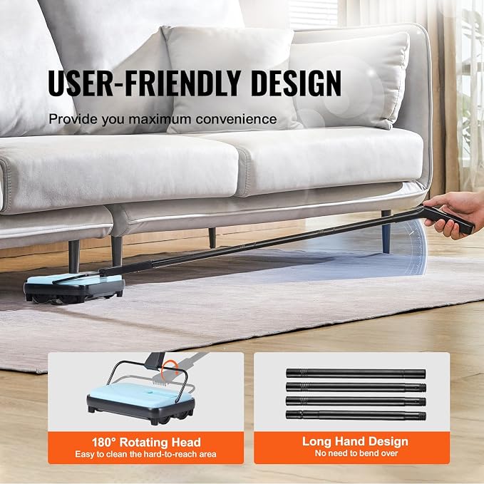 Happybuy Blue Manual Carpet Sweeper: A Compact Cleaning Powerhouse. Boasting a - Image 5