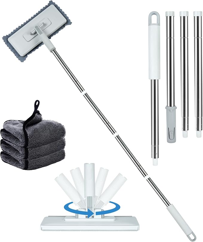 Disposable Dust Mop with 3 Shiny Cleaning Wipe Cloths, 360°Spin No Wash Mop by Ecopandy