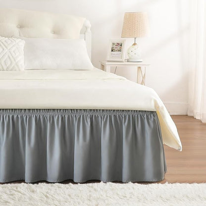RIMELA Gray King Size Bed Skirt 25 Inch Drop, Elastic Bed Skirts Cal King Dust Ruffle, Light Grey Bedskirt for Adjustable Bed Base Solid Fade Resistant Silky Fabric Machine Washable Easy to Install