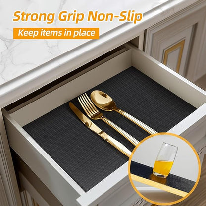 Shelf and Drawer Liner for Kitchen Cabinets Non-Adhesive, Strong Grip Non-Slip Thickened Cabinet Liners for Shelves, Waterproof Mats for Dresser Cupboard, Black, 17 in x 30 Feet