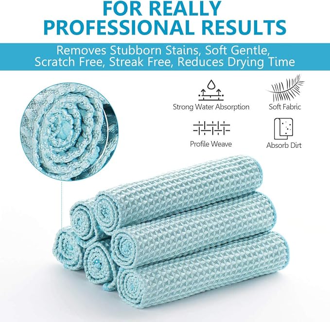 8 Pack Waffle Weave Microfiber Towels, Premium 3D Mesh Waffle Weave Quick - Image 3