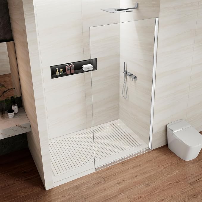 Shower Screen 34" x 74" Half Frameless Shower Wall Panel, Tempered Glass 3/8 - Image 2