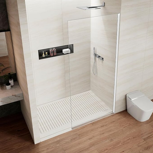 Shower Screen 34" x 74" Half Frameless Shower Wall Panel, Tempered Glass 3/8 - Image 2