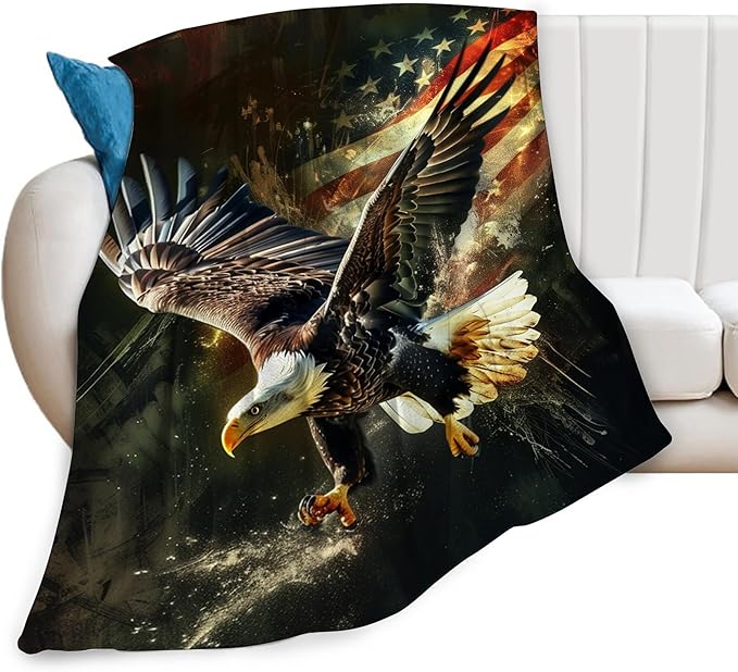 American Eagle Blanket Bald Eagle Throw Blanket Eagle Gifts and Decor American Flag Blanket for Girls Women Boys Men Soft Warm Cozy Fleece Blanket for Couch Sofa Bed 80"x60"