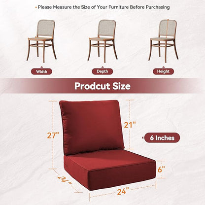 Luxury 6" Outdoor Cushions for Patio Furniture, 24x24x6" Thick Seat Cushion Set of 10, Fade Resistant Couch Chair Replacement Cushions High Density Deep Wicker Chair Cushion w/ Removable Cover, Red