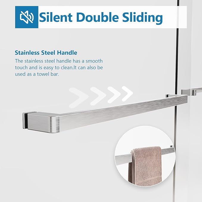 56"-60" W x 70" H Semi-Frameless Double Sliding Bypass Shower Door, 1/4" SGCC - Image 2