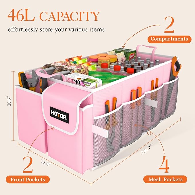 HOTOR Foldable Trunk Organizer for SUVs & Sedans, 2 Compartments, 21.3"12.6"10.6 - Image 2