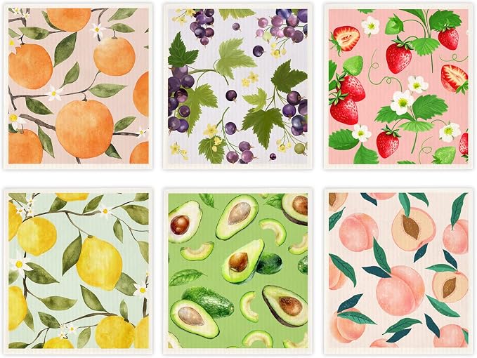 Morigins Mixed Fruit Swedish Kitchen Dishcloths Reusable Dish Towels Absorbent by Morigins