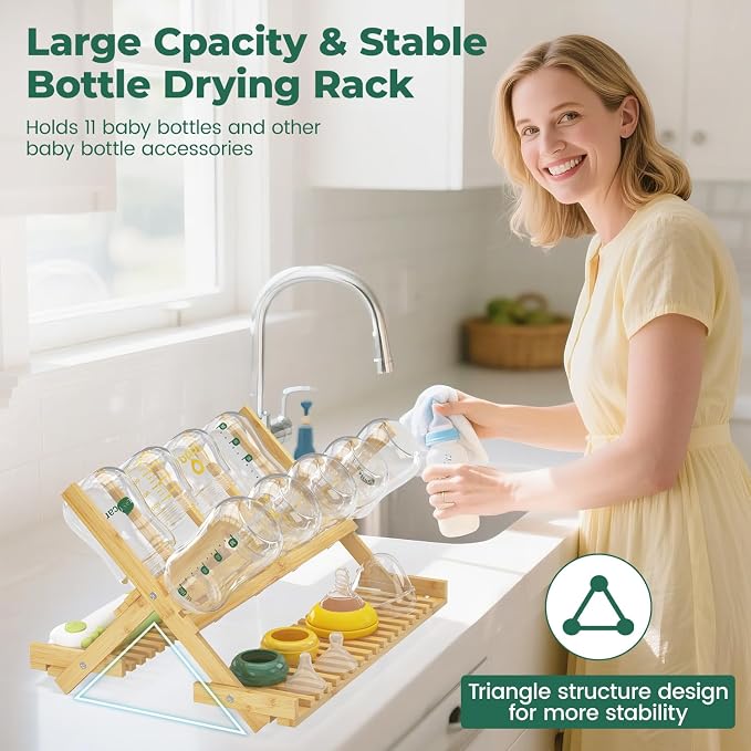 EsLuker.ly Baby Bottle Drying Rack, Bamboo Vertical Dryer Holder Organizer - Image 4