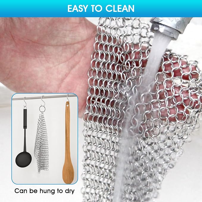 Cast Iron Cleaner 6"x6.3" 316L Stainless Steel Chainmail Scrubber - Image 5