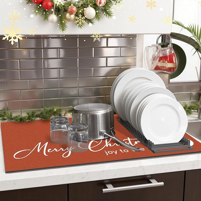 Findosom Christmas Dish Drying Mat, Hide Stain Drying Mat - Image 9