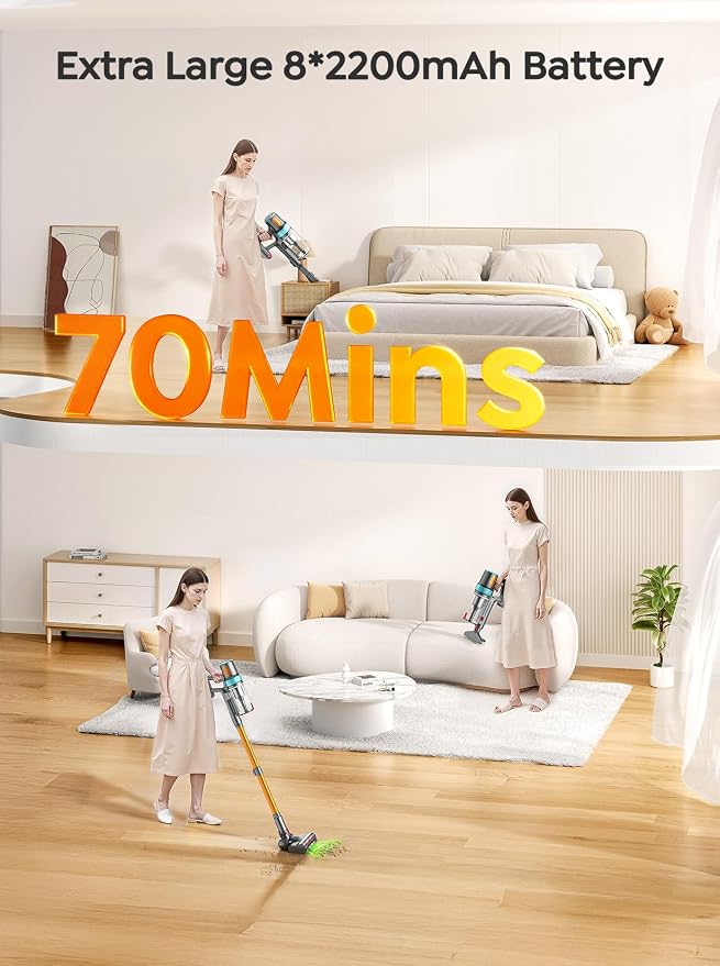 Cordless Vacuum Cleaner, 650W 55KPA 70Mins Vacuum Cleaners - Image 3