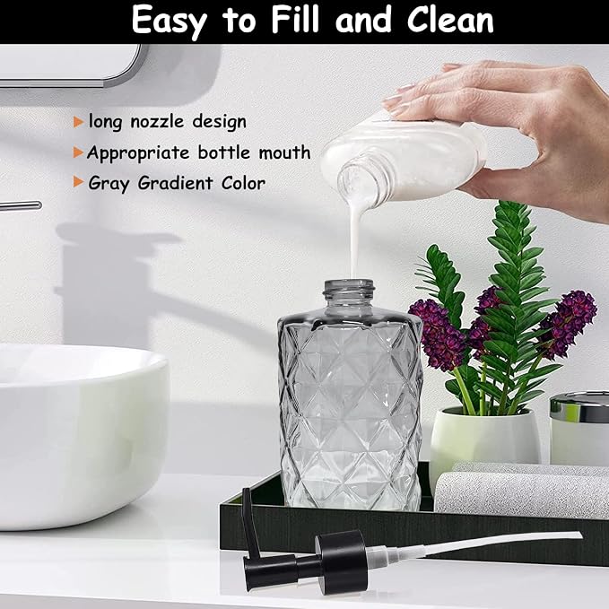 Crystal Glass Soap Dispenser, 12oz Gradient Grey Bathroom Hand Dispenser - Image 3