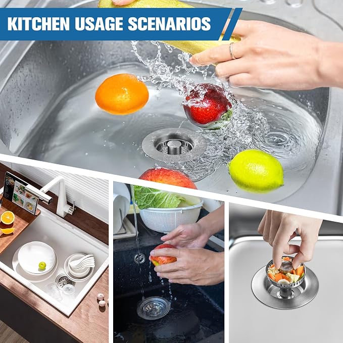2 Pack Sink Drain Strainer Kitchen Sink Drain Strainer&Sink Stopper, Stainless - Image 6