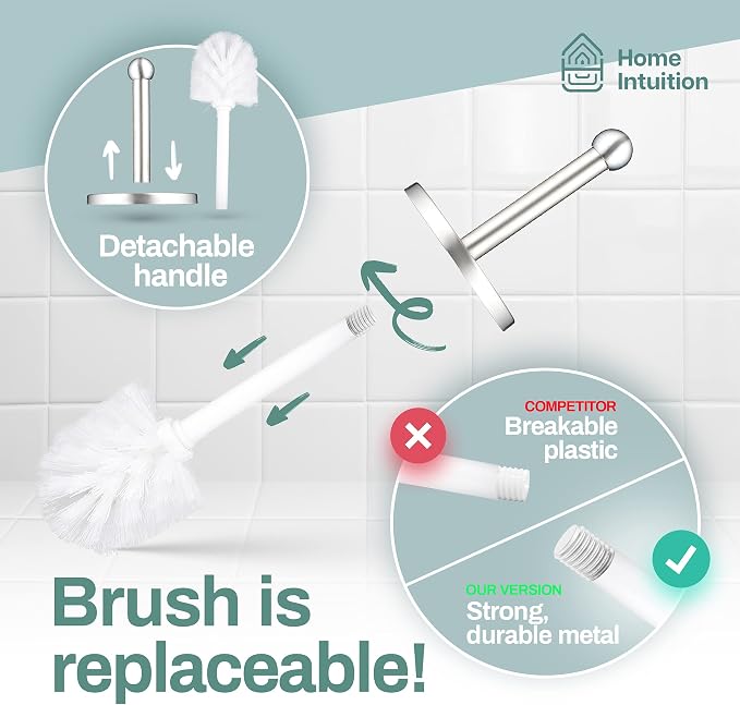 Home Intuition Polished Chrome Stainless Steel Vented Toilet Brush and Holder - Image 7