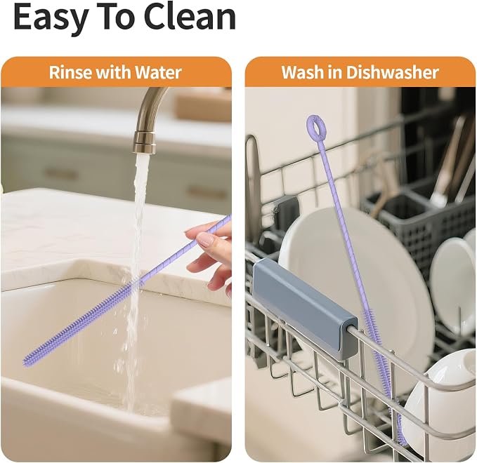 2Pcs Silicone Straw Cleaner Brush, Dual-Size Brushes, Clean - Image 5
