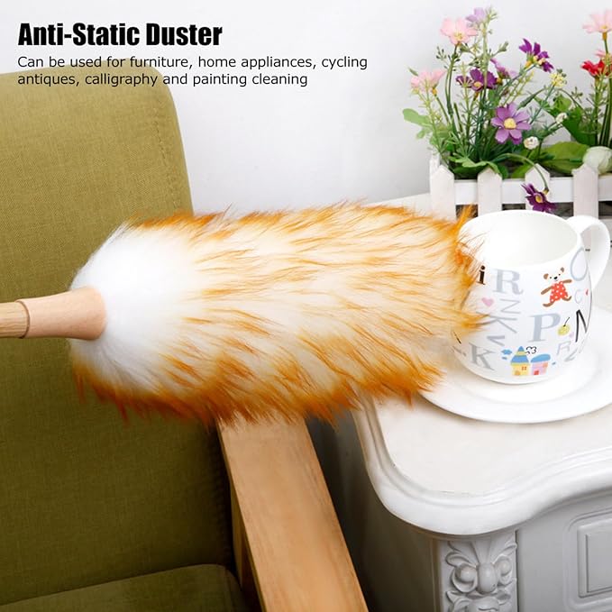 Lambswool Duster with Solid Wooden Handle, Antistatic Soft Wool Duster Dust - Image 3